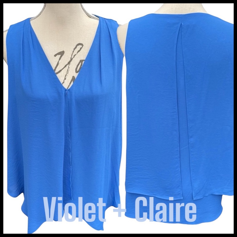 Violet + Claire Cerulean Blue V-Neck Sleeveless Overlay Top (L)
